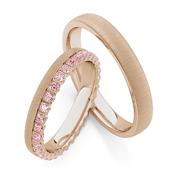 Set Klassieke Memoire-trouwringen in Peach-Gold 585 volledig gezet met in totaal 0,66 ct. Roze van Steinberg