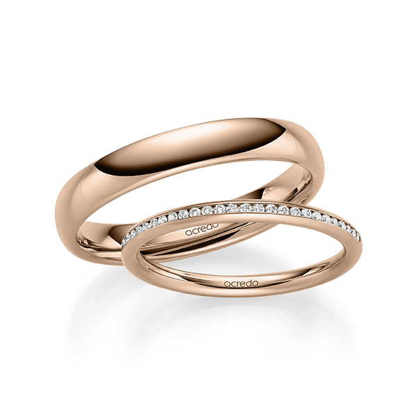 Set klassieke Memoire-trouwringen in roodgoud 14 kt. half gezet met in totaal 0,145 ct. Briljant tw/si van acredo - A-1598-4