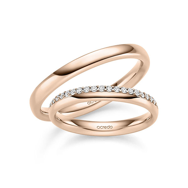Set Klassieke Memoire-trouwringen in roodgoud 14 kt. half gezet met in totaal 0,21 ct. tw/si van acredo