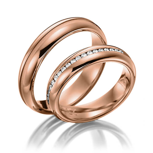 Set Klassieke Memoire-trouwringen in roodgoud 14 kt. half gezet met in totaal 0,22 ct. Briljant tw/si van Eternal Touch - Y-1082-6 Set Klassieke Memoire-trouwringen in roodgoud 14 kt. half gezet met in totaal 0,22 ct. Briljant tw/si van Eternal Touch - Y-1082-6