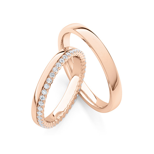 Set Klassieke Memoire-trouwringen in roodgoud 14 kt. half gezet met in totaal 0,2 ct. tw/si van Steinberg