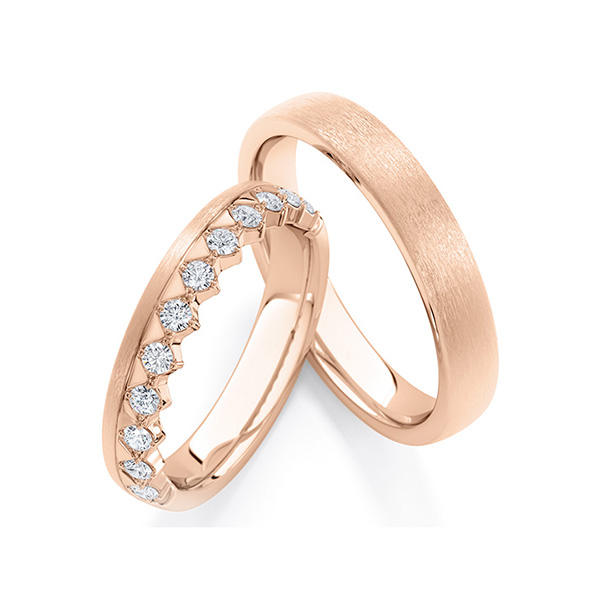 Set Klassieke Memoire-trouwringen in roodgoud 14 kt. half gezet met in totaal 0,36 ct. tw/si van Steinberg