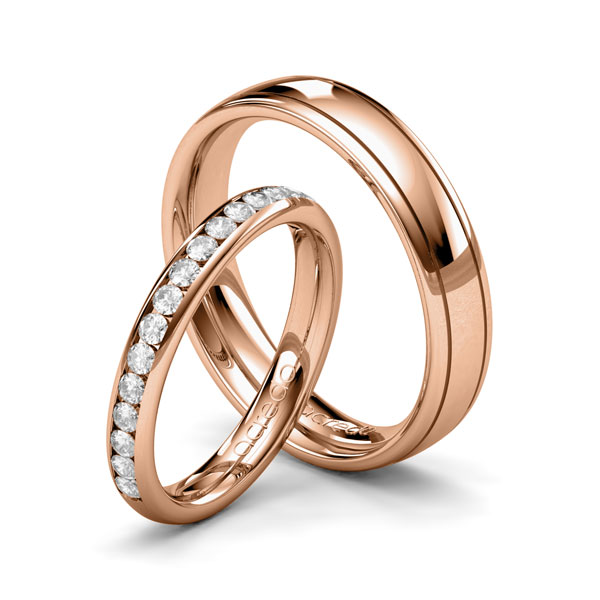 Set Klassieke Memoire-trouwringen in roodgoud 14 kt. half gezet met in totaal 0,48 ct. Briljant tw/si van acredo - A-1683-7