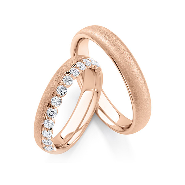 Set Klassieke Memoire-trouwringen in roodgoud 14 kt. half gezet met in totaal 0,48 ct. tw/si van Steinberg