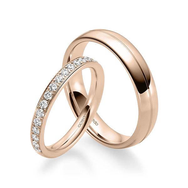 Set Klassieke Memoire-trouwringen in roodgoud 14 kt. half gezet met in totaal 0,4 ct. Briljant tw/si van acredo - A-2325-5 Set Klassieke Memoire-trouwringen in roodgoud 14 kt. half gezet met in totaal 0,4 ct. Briljant tw/si van acredo - A-2325-5
