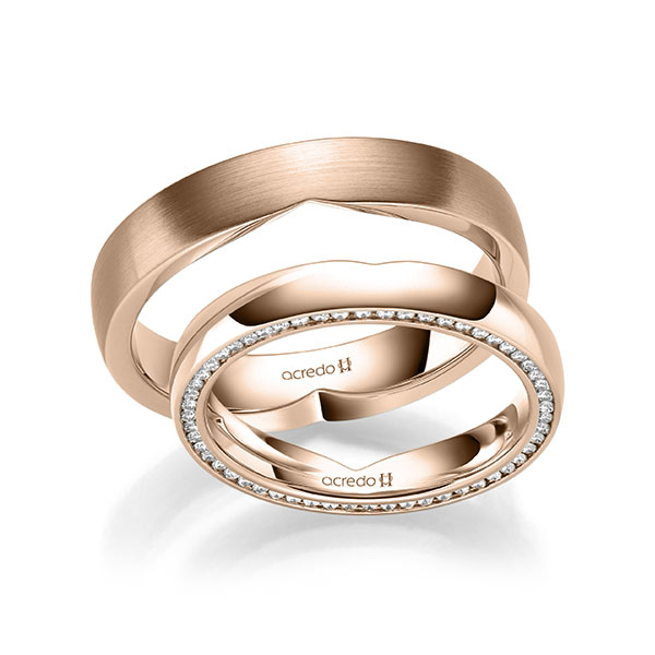 Set Klassieke Memoire-trouwringen in roodgoud 14 kt. volledig gezet met in totaal 0,27 ct. Briljant tw/si van acredo - A-2295-5 Set Klassieke Memoire-trouwringen in roodgoud 14 kt. volledig gezet met in totaal 0,27 ct. Briljant tw/si van acredo - A-2295-5