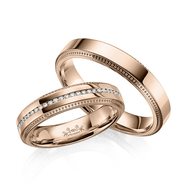 Set Klassieke Memoire-trouwringen in roodgoud 14 kt. volledig gezet met in totaal 0,295 ct. Briljant tw/si van Steinberg - Q-1657-3