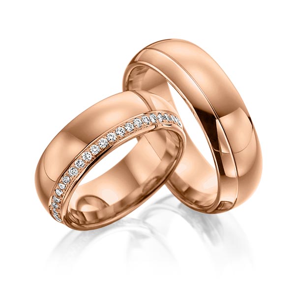 Set Klassieke Memoire-trouwringen in roodgoud 14 kt. volledig gezet met in totaal 0,48 ct. Briljant tw/si van Steinberg - Q-1069-6