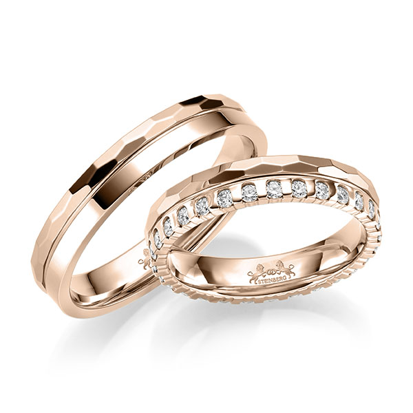 Set Klassieke Memoire-trouwringen in roodgoud 14 kt. volledig gezet met in totaal 0,58 ct. tw,vs van Steinberg
