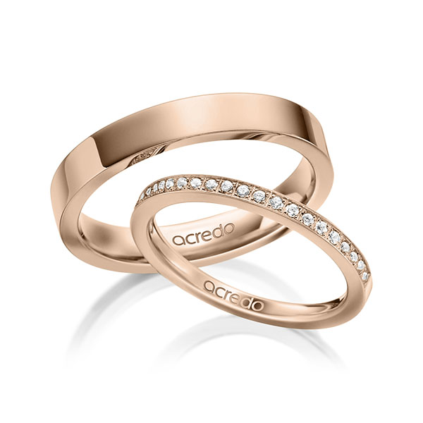Set klassieke Memoire-trouwringen in roodgoud 18 kt. half gezet met in totaal 0,22 ct. Briljant tw/si van acredo - A-1597-5 Set klassieke Memoire-trouwringen in roodgoud 18 kt. half gezet met in totaal 0,22 ct. Briljant tw/si van acredo - A-1597-5