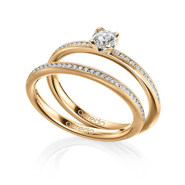 Set klassieke Memoire-trouwringen in roségoud 14 kt. half gezet met 0,3 ct. + in totaal 0,275 ct. Briljant & Briljanten tw/si van acredo - A-1599-5