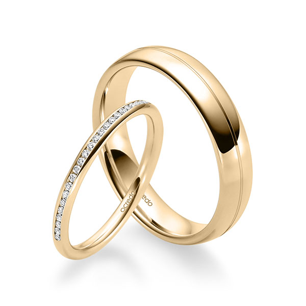 Set klassieke Memoire-trouwringen in roségoud 14 kt. half gezet met in totaal 0,14 ct. Briljant tw/si van acredo - A-1680-4