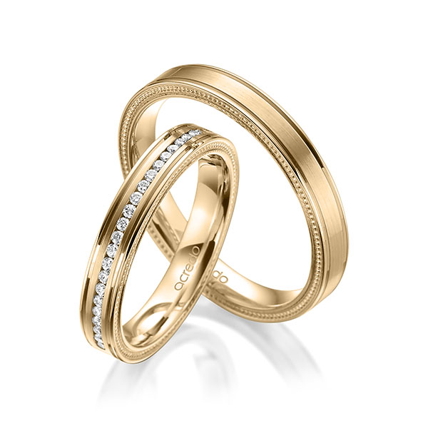 Set Klassieke Memoire-trouwringen in roségoud 14 kt. half gezet met in totaal 0,192 ct. Briljant tw/si van acredo - A-1762-7