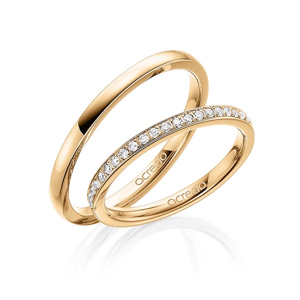 Set klassieke Memoire-trouwringen in roségoud 14 kt. half gezet met in totaal 0,21 ct. Briljant tw/si van acredo - A-1665-3