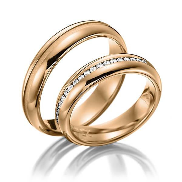 Set Klassieke Memoire-trouwringen in roségoud 14 kt. half gezet met in totaal 0,22 ct. Briljant tw/si van Steinberg