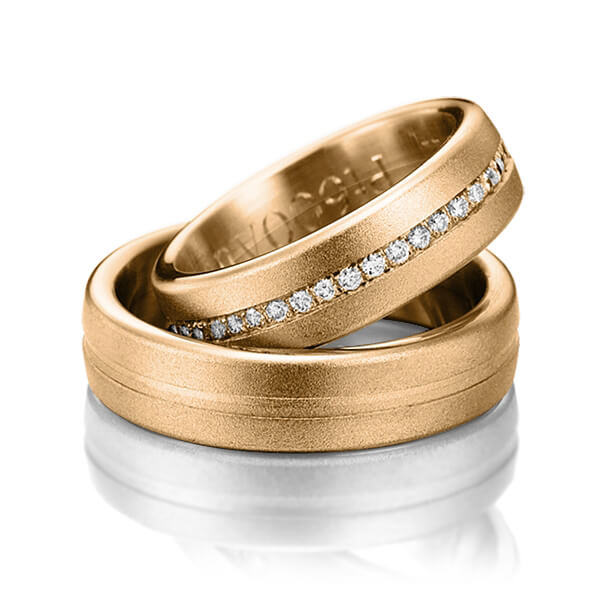 Set Klassieke Memoire-trouwringen in roségoud 14 kt. half gezet met in totaal 0,22 ct. Briljant tw/si van Steinberg