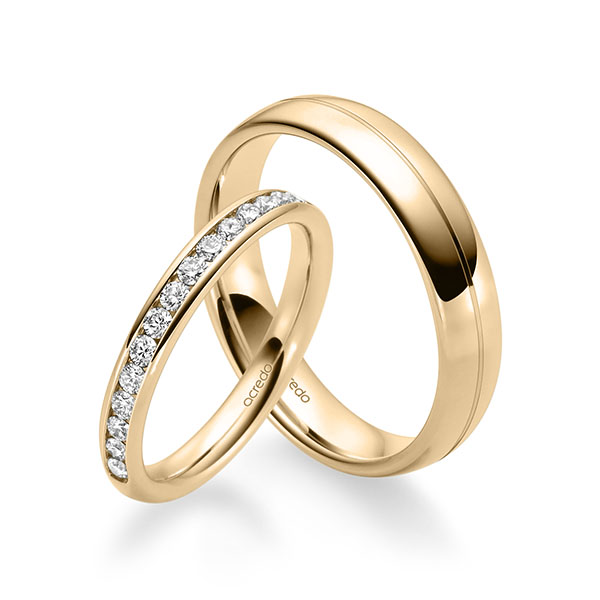 Set Klassieke Memoire-trouwringen in roségoud 14 kt. half gezet met in totaal 0,48 ct. Briljant tw/si van acredo - A-2324-4 Set Klassieke Memoire-trouwringen in roségoud 14 kt. half gezet met in totaal 0,48 ct. Briljant tw/si van acredo - A-2324-4
