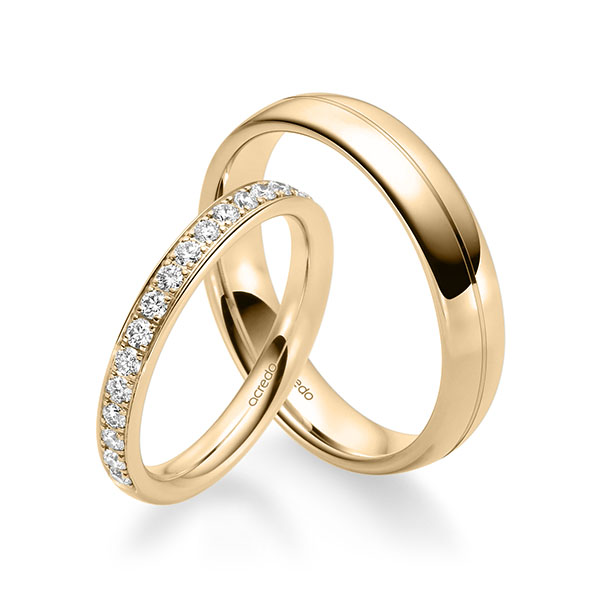 Set Klassieke Memoire-trouwringen in roségoud 14 kt. half gezet met in totaal 0,4 ct. Briljant tw/si van acredo - A-2325-4 Set Klassieke Memoire-trouwringen in roségoud 14 kt. half gezet met in totaal 0,4 ct. Briljant tw/si van acredo - A-2325-4