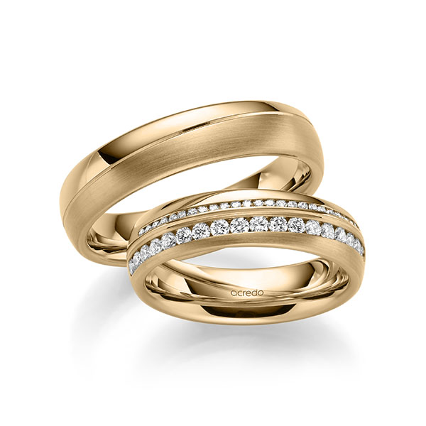 Set Klassieke Memoire-trouwringen in roségoud 14 kt. half gezet met in totaal 0,505 ct. Briljant tw/si van acredo