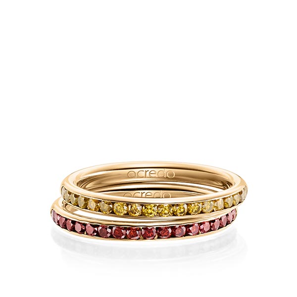 Set klassieke Memoire-trouwringen in roségoud 14 kt. half gezet met in totaal 0,68 ct. Briljant Cognac Red Cherry van acredo - A-1661-1