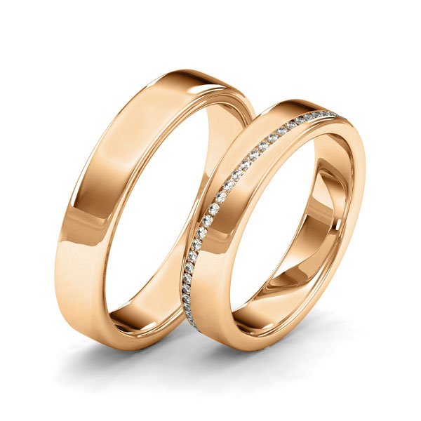 Set klassieke Memoire-trouwringen in roségoud 14 kt. volledig gezet met in totaal 0,29 ct. Briljant tw/si van Merii - M-1255-3