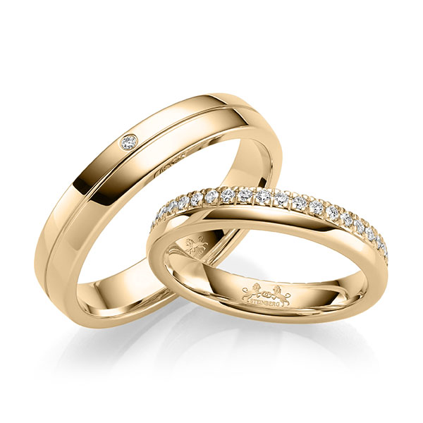 Set Klassieke Memoire-trouwringen in roségoud 14 kt. volledig gezet met in totaal 0,44 ct. Briljant tw/si van Steinberg