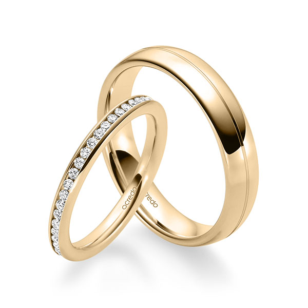 Set klassieke Memoire-trouwringen in roségoud 14 kt. volledig gezet met in totaal 0,46 ct. Briljant tw/si van acredo - A-1681-4