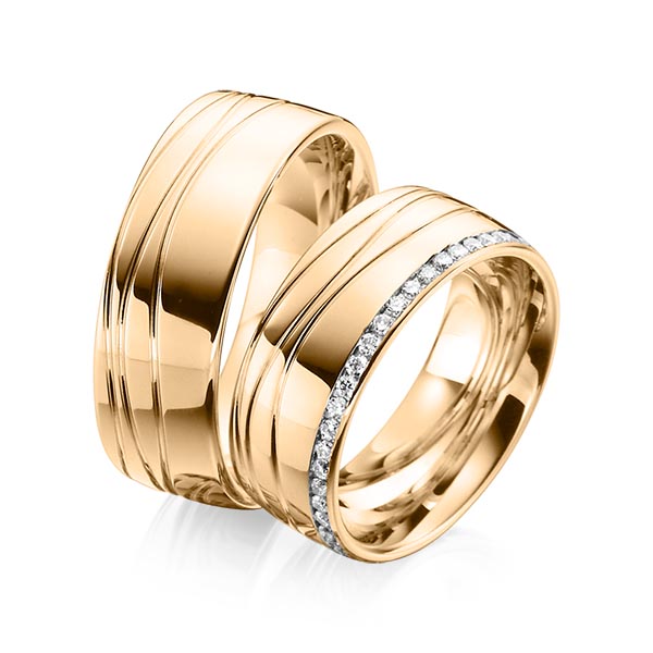 Set Klassieke Memoire-trouwringen in roségoud 14 kt. volledig gezet met in totaal 0,48 ct. Briljant tw/si van Steinberg