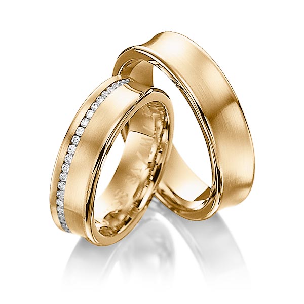 Set klassieke Memoire-trouwringen in roségoud 14 kt. volledig gezet met in totaal 0,4 ct. Briljant tw/si van Eternal Touch