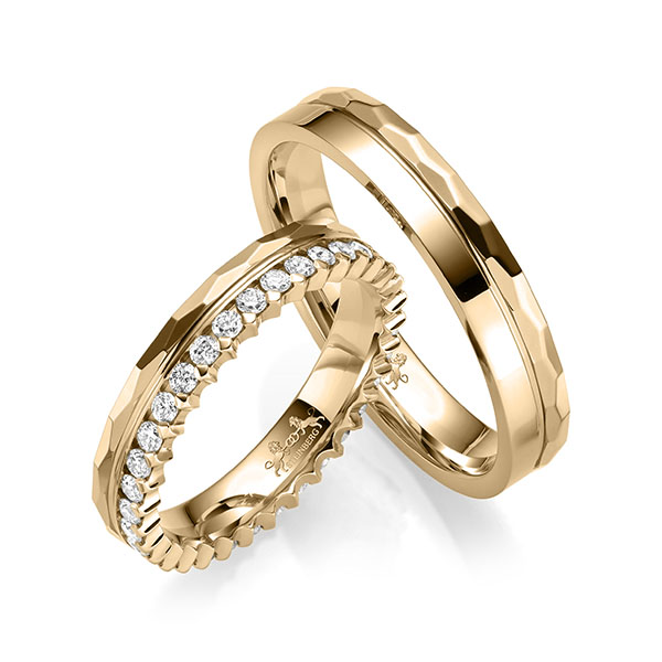Set Klassieke Memoire-trouwringen in roségoud 14 kt. volledig gezet met in totaal 0,68 ct. Briljant tw/si van Steinberg