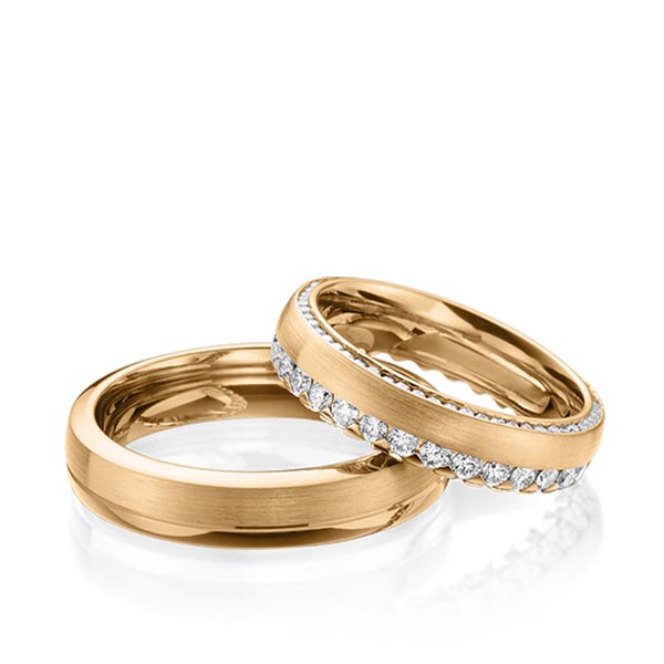 Set Klassieke Memoire-trouwringen in roségoud 14 kt. volledig gezet met in totaal 1,265 ct. Briljant tw/si van Steinberg