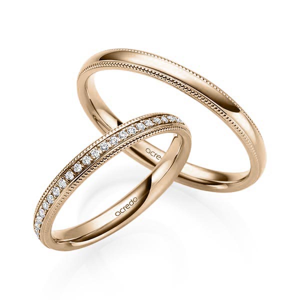 Set Klassieke Memoire-trouwringen in Signature Goud 585 half gezet met in totaal 0,135 ct. Briljant tw/si van acredo