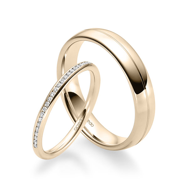 Set klassieke Memoire-trouwringen in Signature Goud 585 half gezet met in totaal 0,14 ct. Briljant tw/si van acredo - A-1680-11 Set klassieke Memoire-trouwringen in Signature Goud 585 half gezet met in totaal 0,14 ct. Briljant tw/si van acredo - A-1680-11