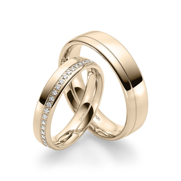 Set klassieke Memoire-trouwringen in Signature Goud 585 half gezet met in totaal 0,184 ct. Briljant tw/si van acredo - A-1689-11