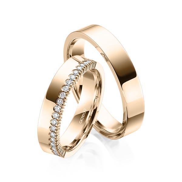 Set klassieke Memoire-trouwringen in Signature Goud 585 half gezet met in totaal 0,21 ct. tw/si van acredo