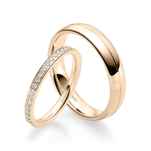 Set klassieke Memoire-trouwringen in Signature Goud 585 half gezet met in totaal 0,22 ct. Briljant tw/si van acredo - A-1686-6