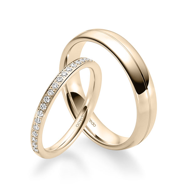 Set klassieke Memoire-trouwringen in Signature Goud 585 half gezet met in totaal 0,22 ct. Briljant tw/si van acredo - A-2322-6 Set klassieke Memoire-trouwringen in Signature Goud 585 half gezet met in totaal 0,22 ct. Briljant tw/si van acredo - A-2322-6
