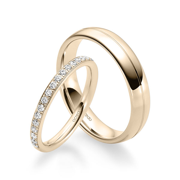 Set klassieke Memoire-trouwringen in Signature Goud 585 half gezet met in totaal 0,285 ct. Briljant tw/si van acredo - A-2323-6 Set klassieke Memoire-trouwringen in Signature Goud 585 half gezet met in totaal 0,285 ct. Briljant tw/si van acredo - A-2323-6