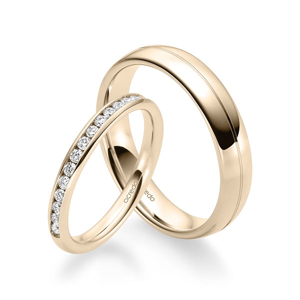 Set klassieke Memoire-trouwringen in Signature Goud 585 half gezet met in totaal 0,36 ct. Briljant tw/si van acredo - A-1682-6