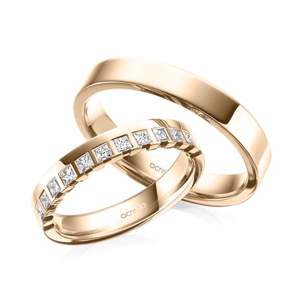 Set klassieke Memoire-trouwringen in Signature Goud 585 half gezet met in totaal 0,36 ct. tw,vs van acredo