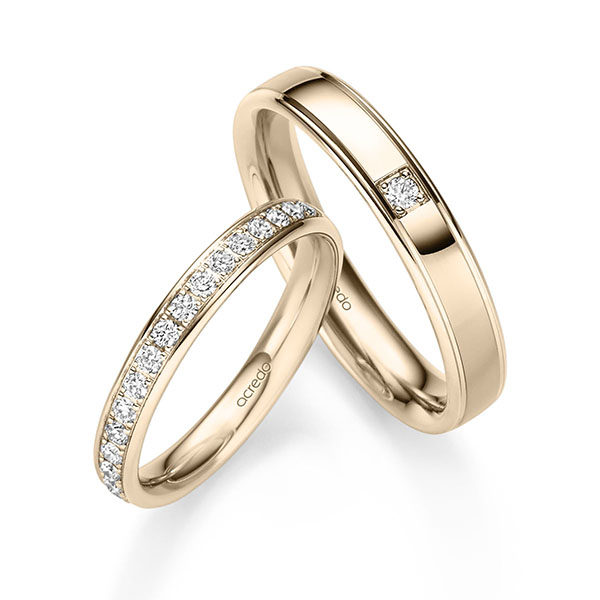 Set Klassieke Memoire-trouwringen in Signature Goud 585 half gezet met in totaal 0,3 ct. Briljant tw/si van acredo - S-1340-7
