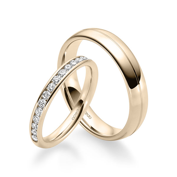 Set Klassieke Memoire-trouwringen in Signature Goud 585 half gezet met in totaal 0,48 ct. Briljant tw/si van acredo - A-2324-6 Set Klassieke Memoire-trouwringen in Signature Goud 585 half gezet met in totaal 0,48 ct. Briljant tw/si van acredo - A-2324-6