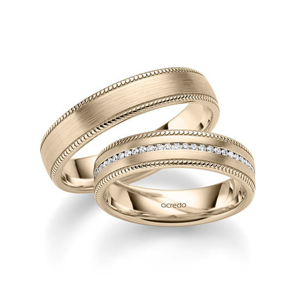 Set Klassieke Memoire-trouwringen in Signature Goud 585 volledig gezet met in totaal 0,28 ct. Briljant tw/si van acredo