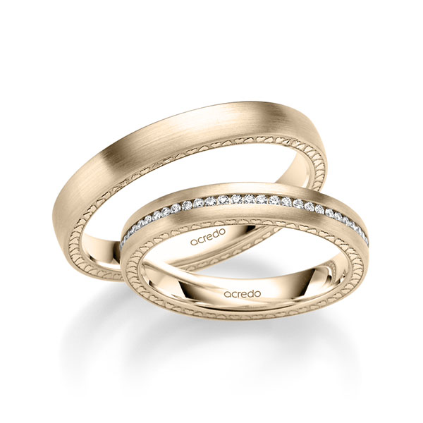 Set Klassieke Memoire-trouwringen in Signature Goud 585 volledig gezet met in totaal 0,295 ct. Briljant tw/si van acredo