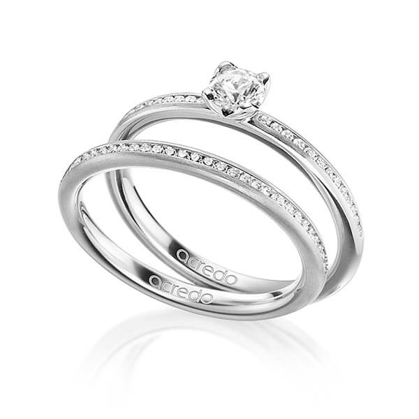 Set klassieke Memoire-trouwringen in witgoud 14 kt. half gezet met 0,3 ct. + in totaal 0,275 ct. Briljant & Briljanten tw/si van acredo - A-1599-1