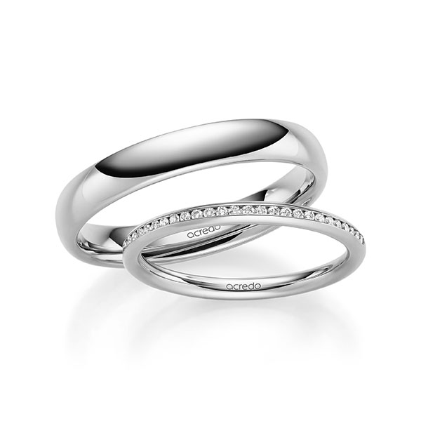 Set klassieke Memoire-trouwringen in witgoud 14 kt. half gezet met in totaal 0,145 ct. Briljant tw/si van acredo - A-1598-1