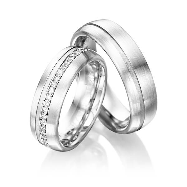 Set Klassieke Memoire-trouwringen in witgoud 14 kt. half gezet met in totaal 0,176 ct. Briljant tw/si van Eternal Touch - Y-1018-7