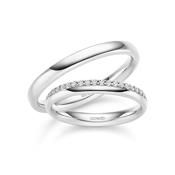 Set Klassieke Memoire-trouwringen in witgoud 14 kt. half gezet met in totaal 0,21 ct. tw/si van acredo