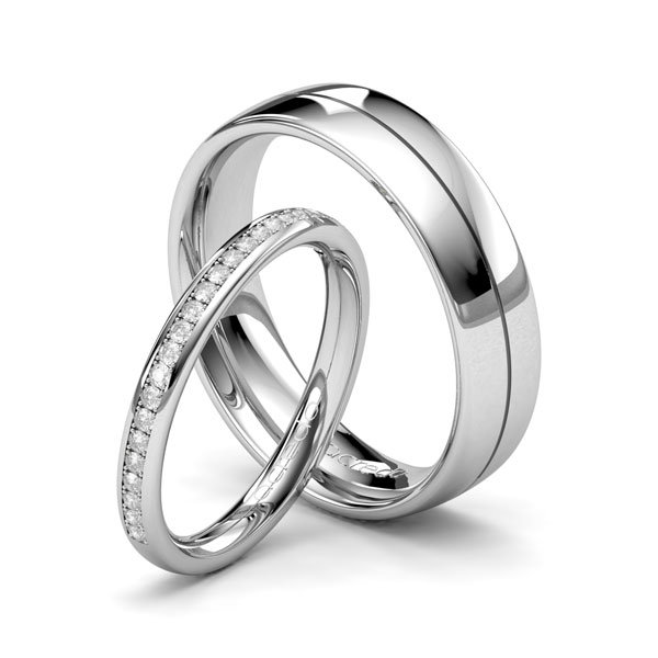 Set klassieke Memoire-trouwringen in witgoud 14 kt. half gezet met in totaal 0,23 ct. Briljant tw/si van acredo - A-1686-1