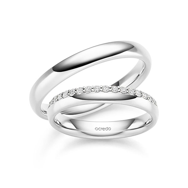 Set Klassieke Memoire-trouwringen in witgoud 14 kt. half gezet met in totaal 0,27 ct. tw/si van acredo